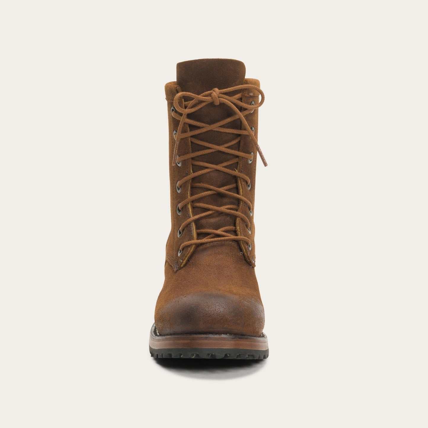 Women's Stetson Sam brown suede leather boots with 7" lace-up shaft and lug sole