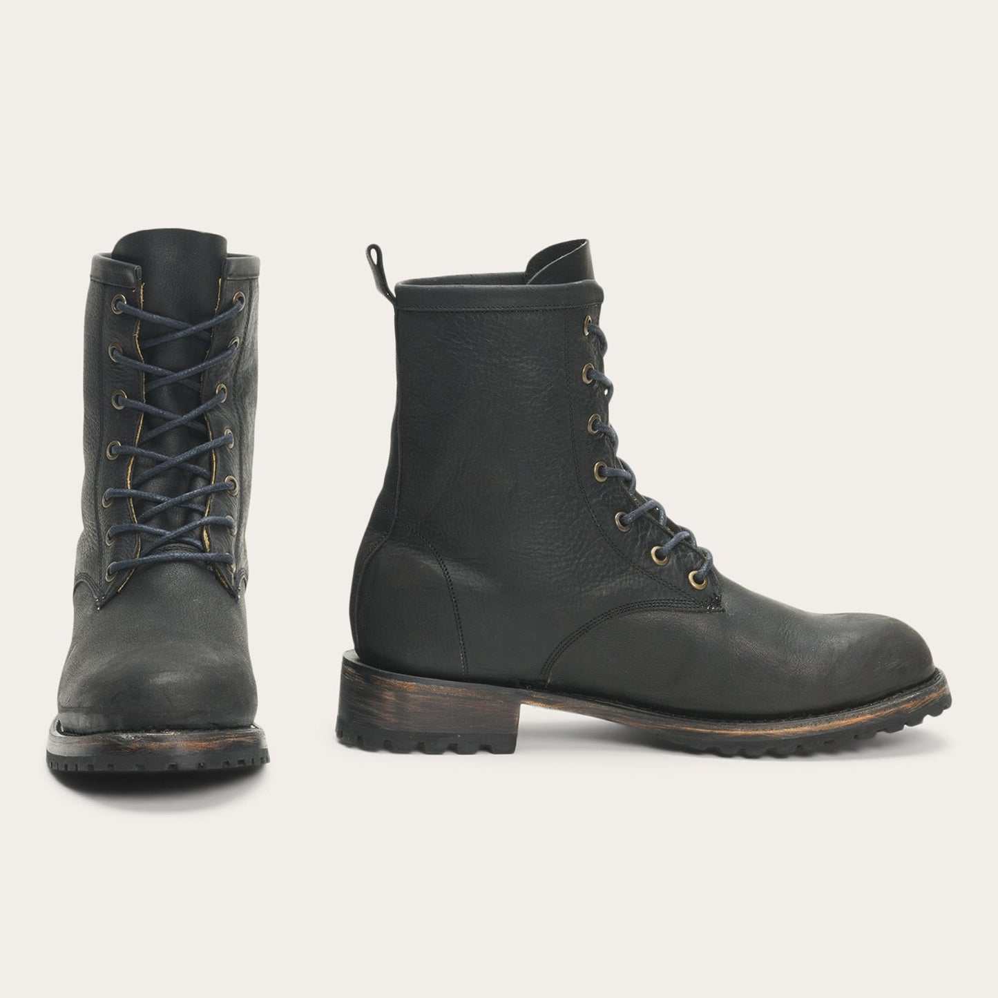 Women's Stetson Sam Leather Boots black handcrafted with lace-up shaft and lug sole