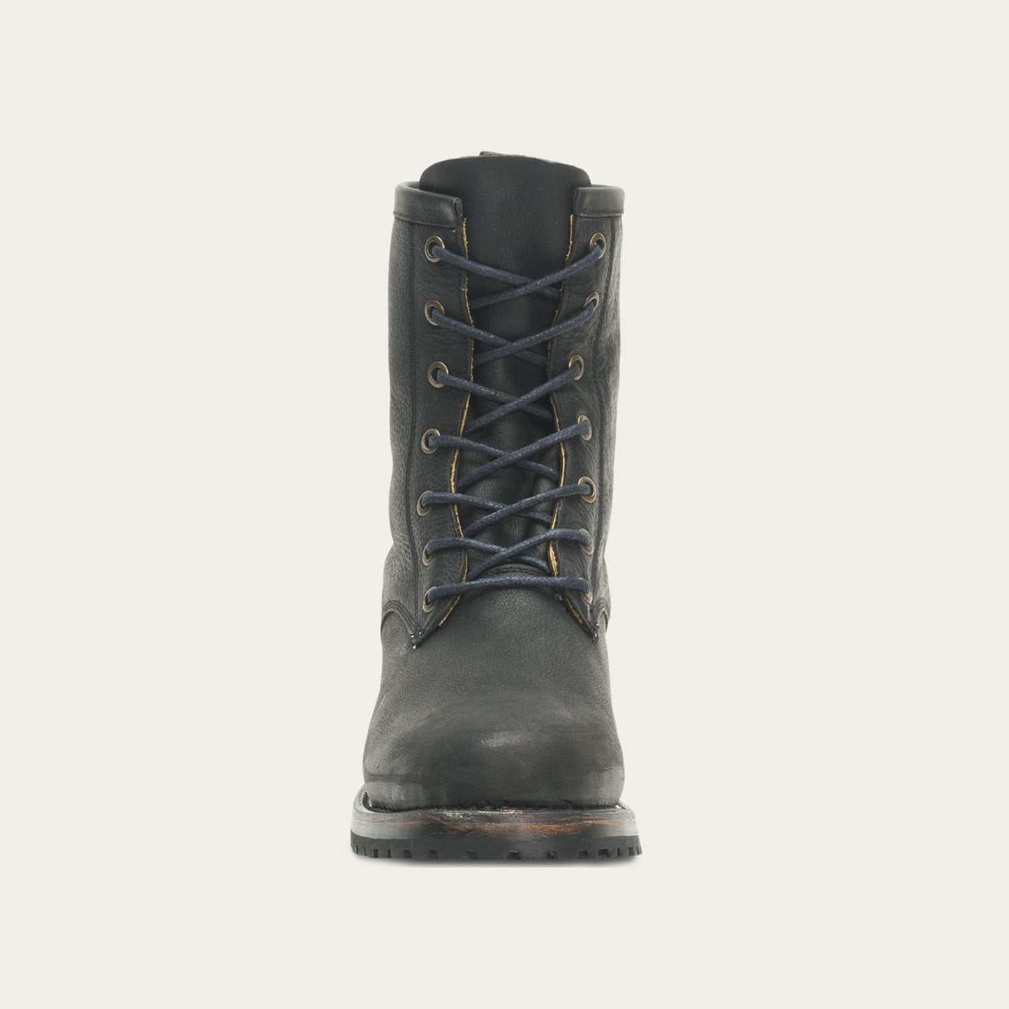 Women's Stetson Sam black leather boots with lace-up shaft and stacked heel