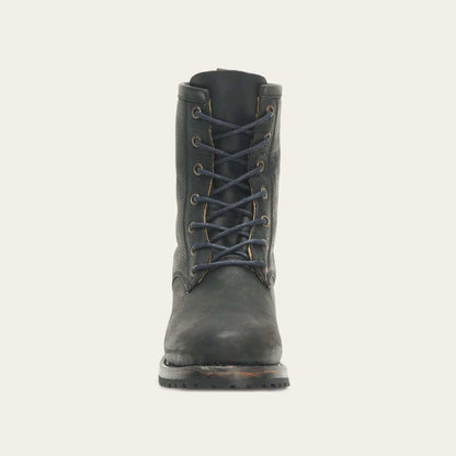 Women's Stetson Sam black leather boots with lace-up shaft and stacked heel