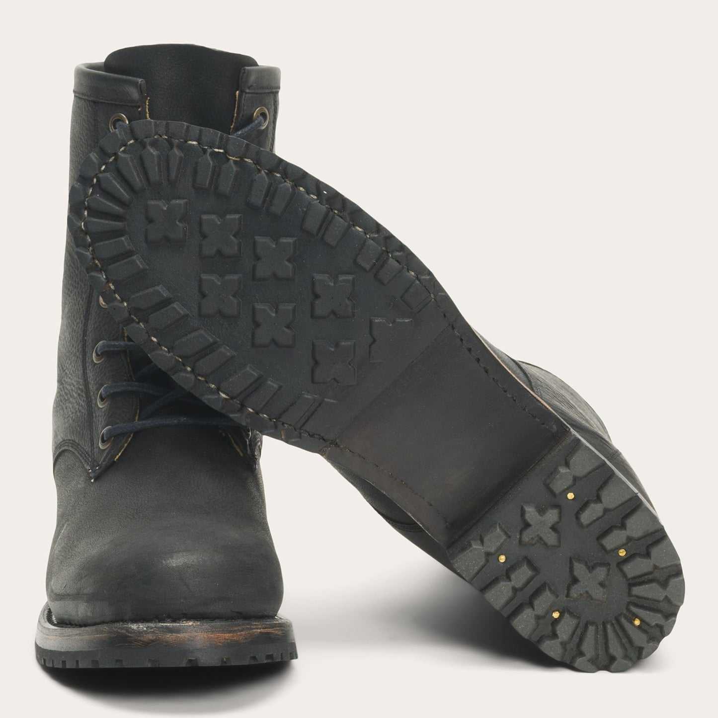 Women's Stetson Sam handcrafted black leather boots with lace-up shaft and stacked heel