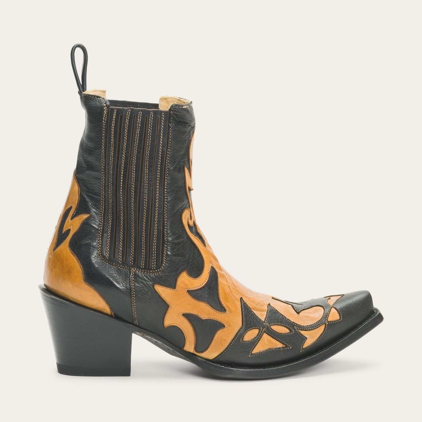 Women's Stetson Cici black handcrafted leather cowboy boots with 7" shaft and unique inlays