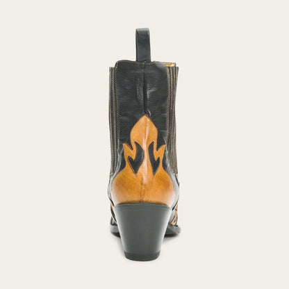 Women's Stetson Cici Leather Boots handcrafted black cowboy style with 7" shaft and unique inlays