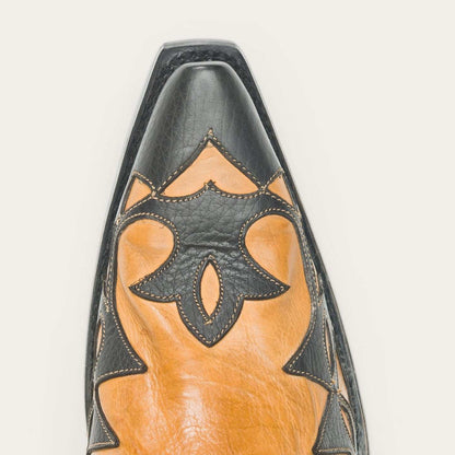 Women's Stetson Cici handcrafted black leather cowboy boots with 7-inch shaft and unique inlays