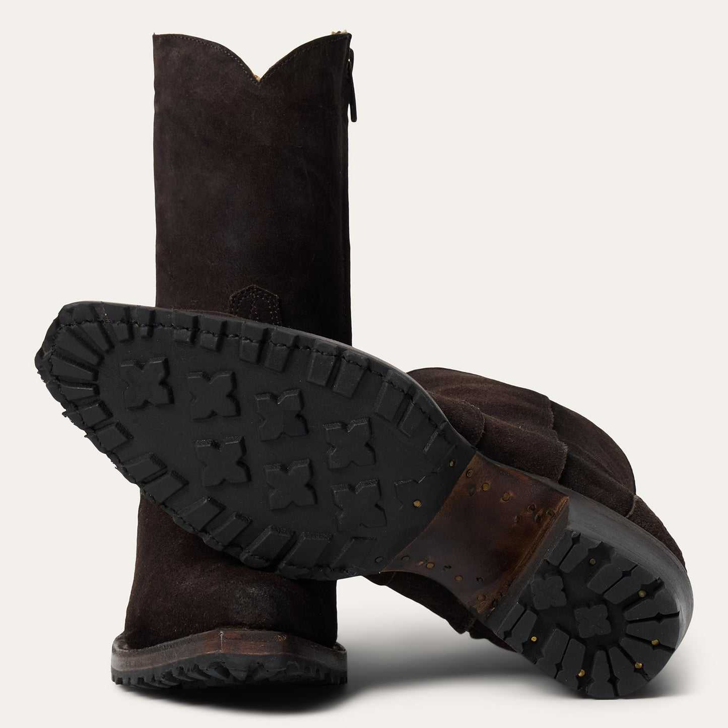 Women's Stetson Daphne Suede Ankle Leather Boots brown snip toe with stacked heel and lug sole