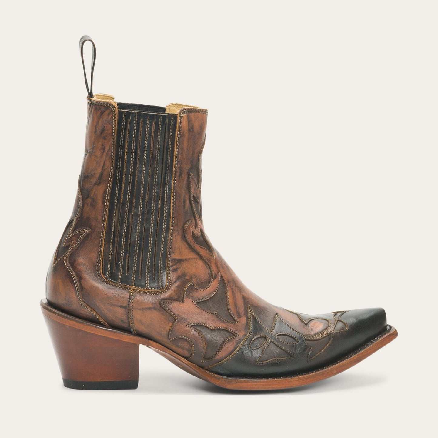 Women's Stetson Cici Brown Leather Cowboy Boots with 7" Shaft and Handmade Inlays