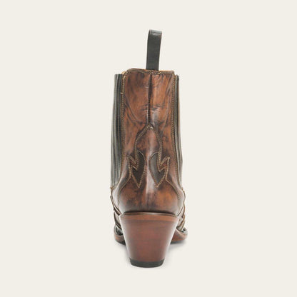 Women's Stetson Cici handcrafted brown leather cowboy boots with 7" shaft and unique inlays