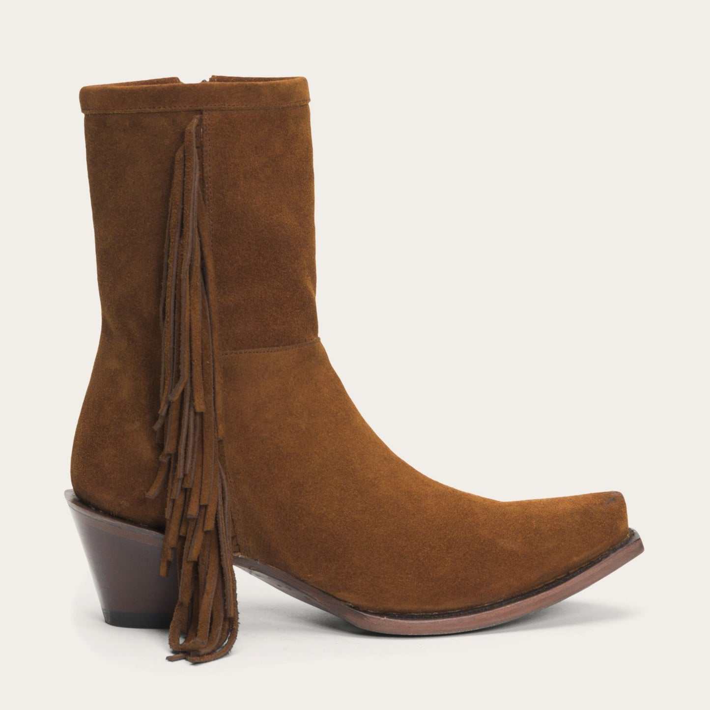 Women's Stetson Halle handcrafted brown leather boots with suede vamp and fringe detail