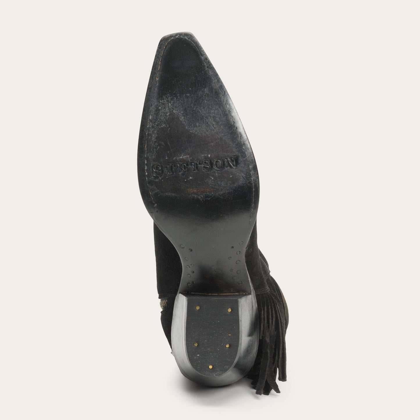 Women's Stetson Halle black leather boots with 7-inch shaft and fringe detail