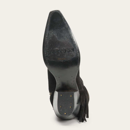 Women's Stetson Halle black leather boots with 7-inch shaft and fringe detail