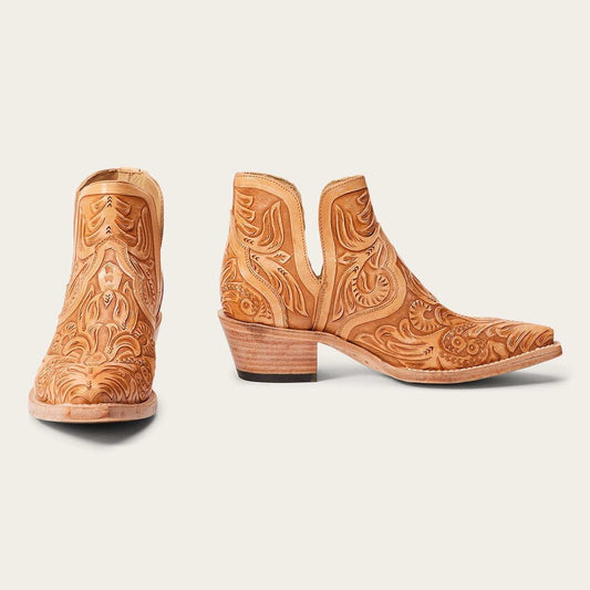 Women's Stetson Aviana Leather Boots handcrafted tan with unique hand tooled design and leather sole