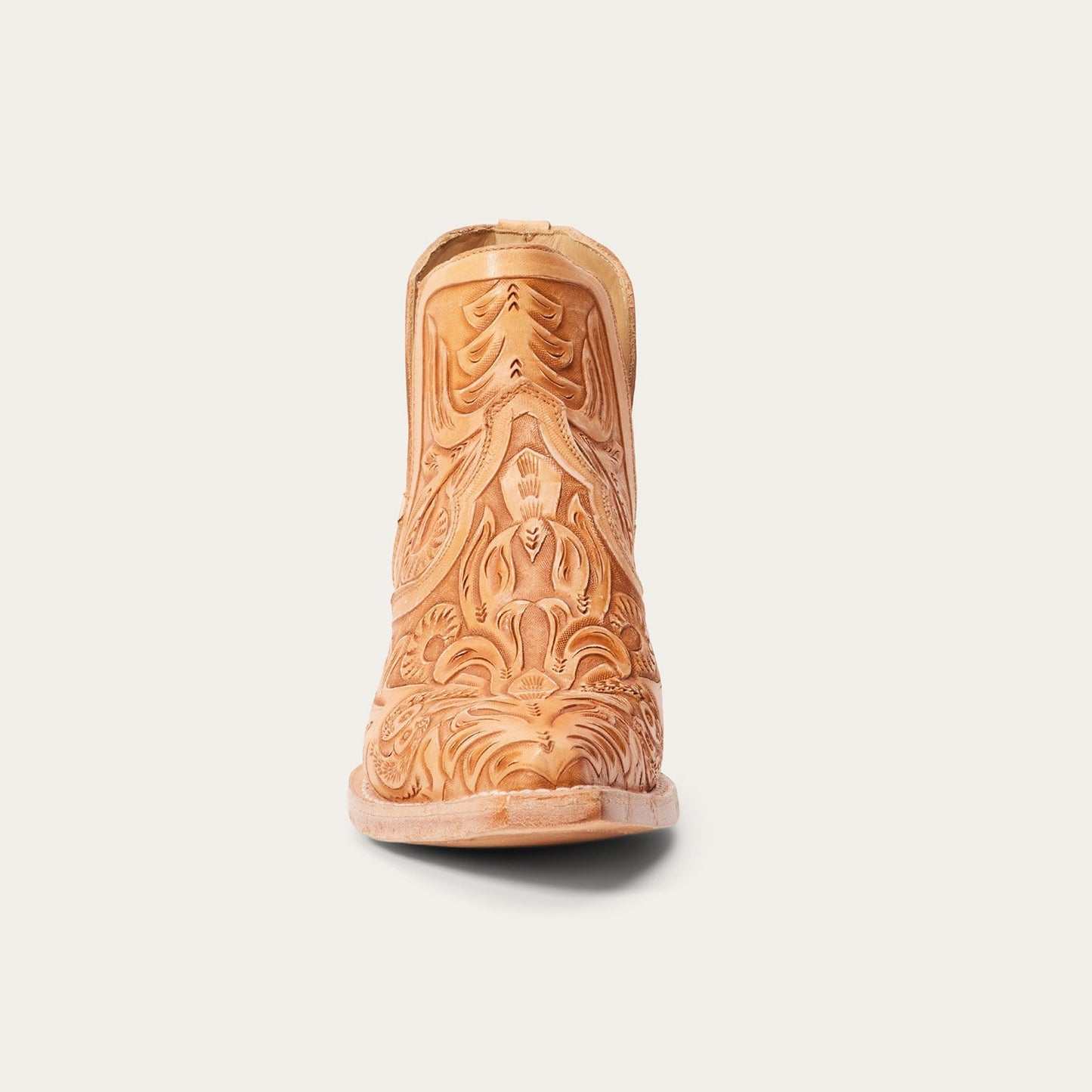 Women's Stetson Aviana Leather Boots handcrafted tan with hand-tooled design and leather sole