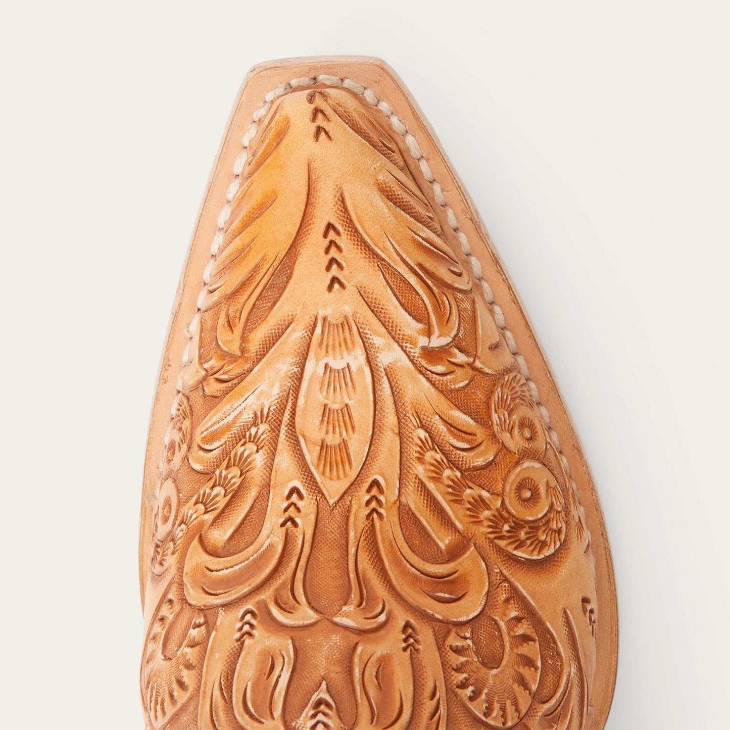Women's Stetson Aviana handcrafted tan leather boots with hand-tooled design and stacked heel