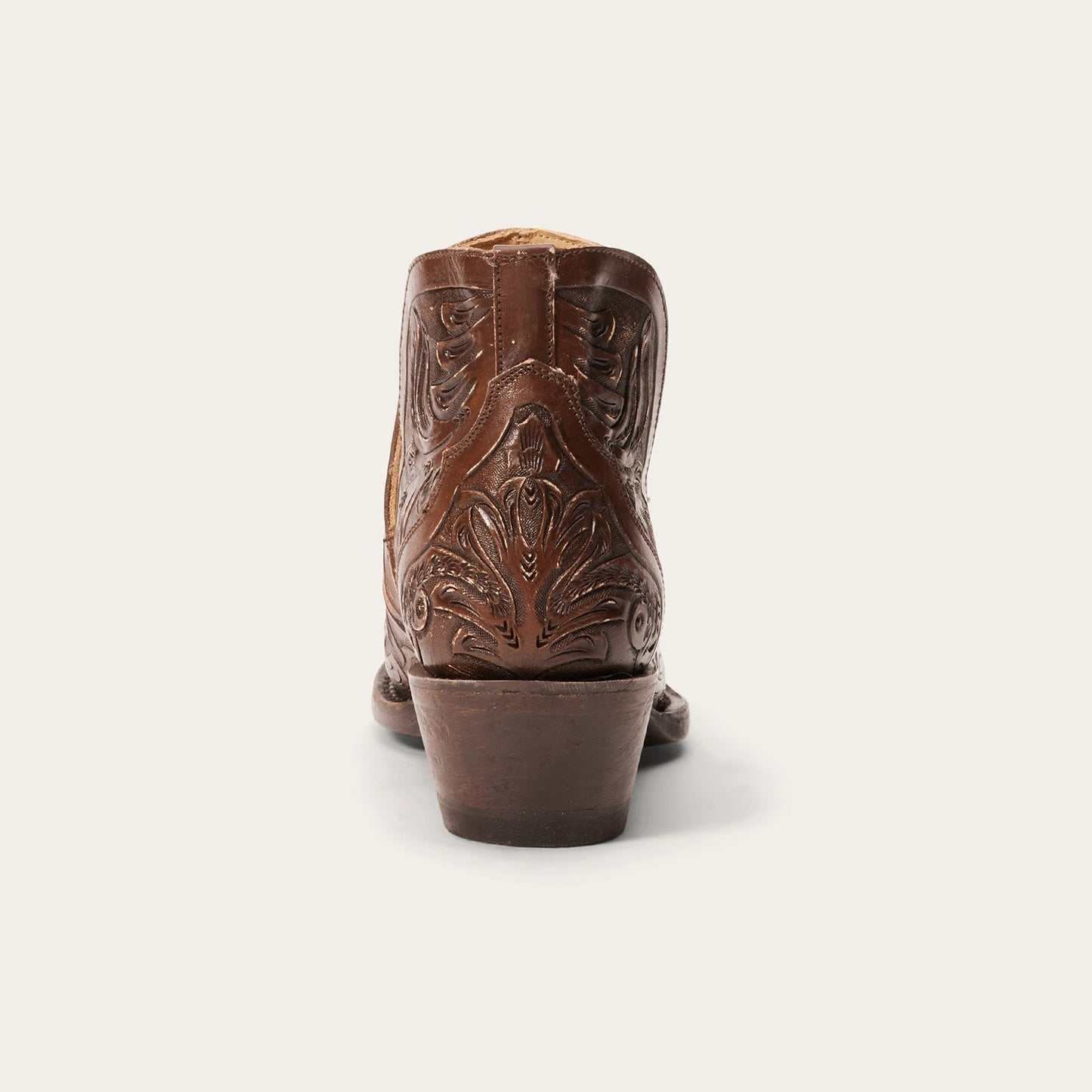 Women's Stetson Aviana leather boots handcrafted brown with unique hand-tooled design and stacked heel