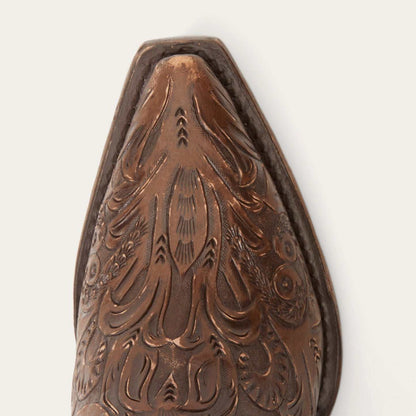 Women's Stetson Aviana leather boots handcrafted brown with unique tooled design and stacked heel