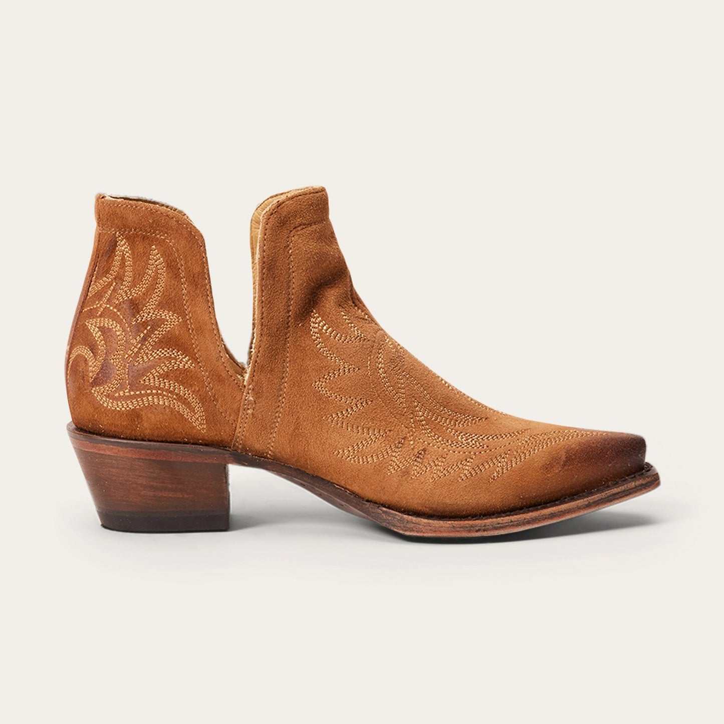 Women's Stetson Naya Leather Boots tan handcrafted with unique embroidery and stacked heel