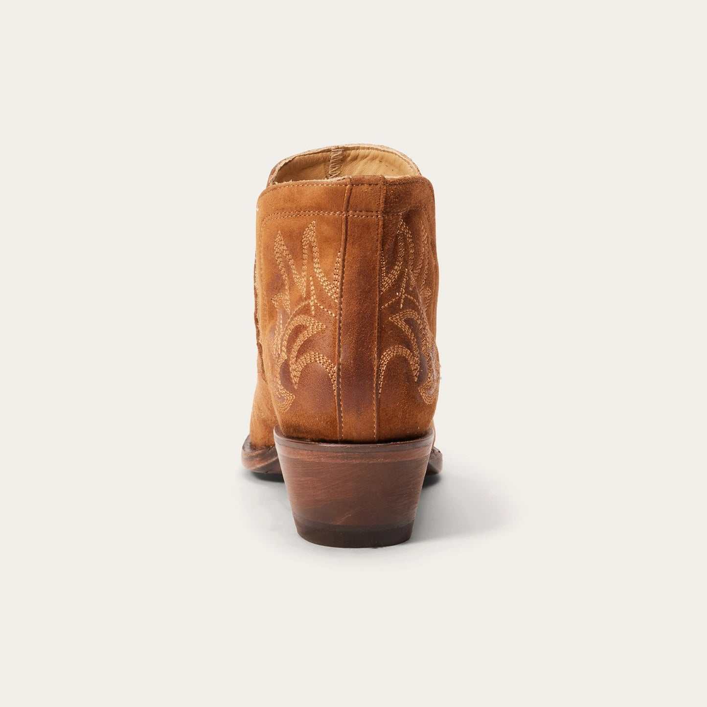 Women's Stetson Naya tan leather boots with unique embroidery and 4-inch open side shaft
