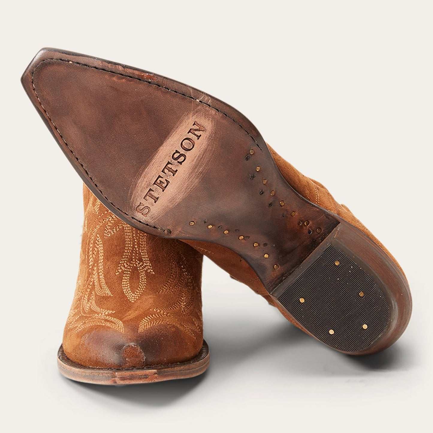 Women's Stetson Naya Leather Boots tan handcrafted with unique embroidery and stacked heel