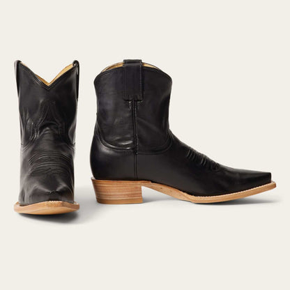 Women's Stetson Riley black leather ankle boots with stacked heel and cushioned insole