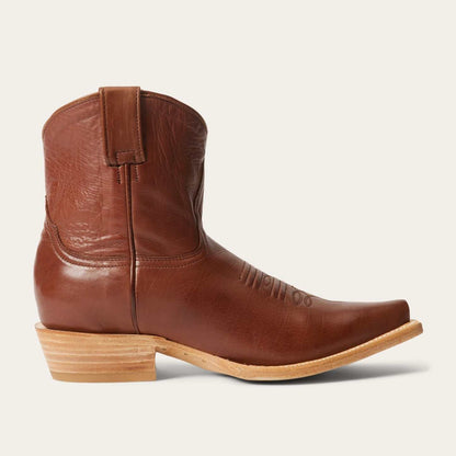 Women's Stetson Riley ankle leather boots in cognac with corded toe bug and stacked heel