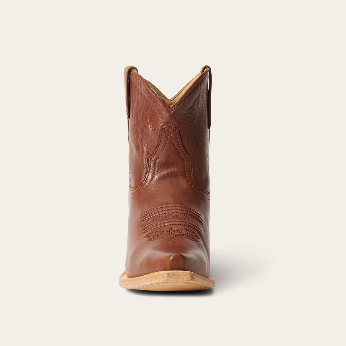 Women's Stetson Riley Ankle Leather Boots in cognac with handcrafted leather and stacked heel