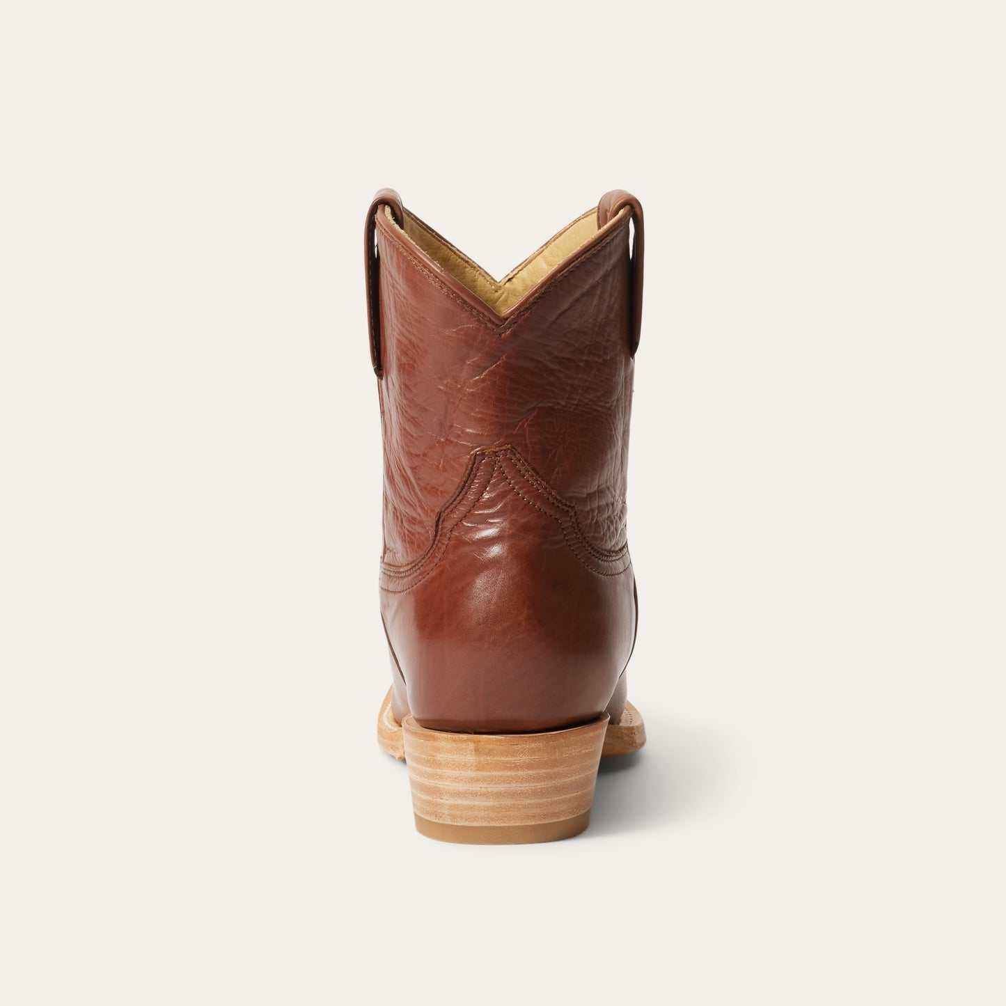 Women's Stetson Riley ankle leather boots in cognac with stacked heel and corded toe bug