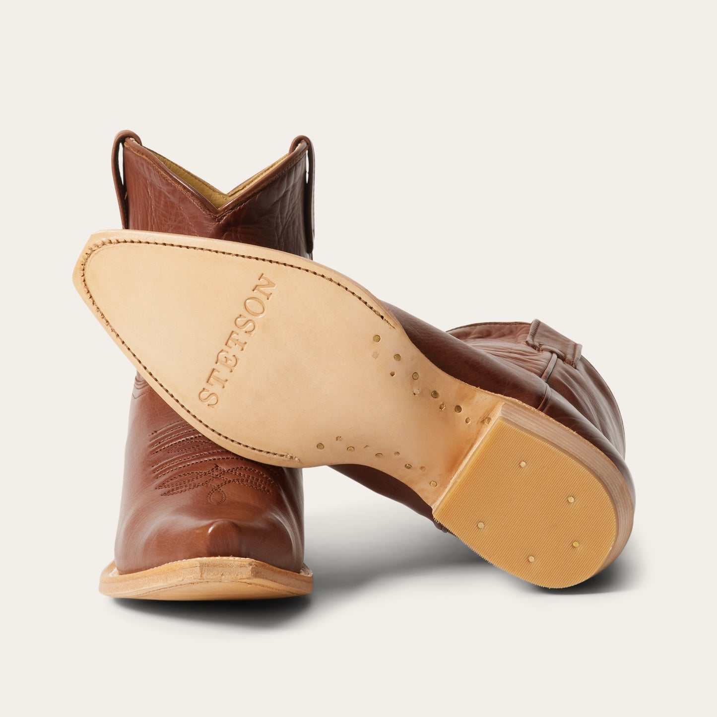 Women's Stetson Riley Ankle Leather Boots in cognac with corded toe and stacked heel
