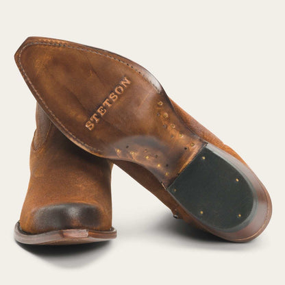 Women's Stetson Cleo Leather Boots brown handcrafted with 5" shaft and stacked heel