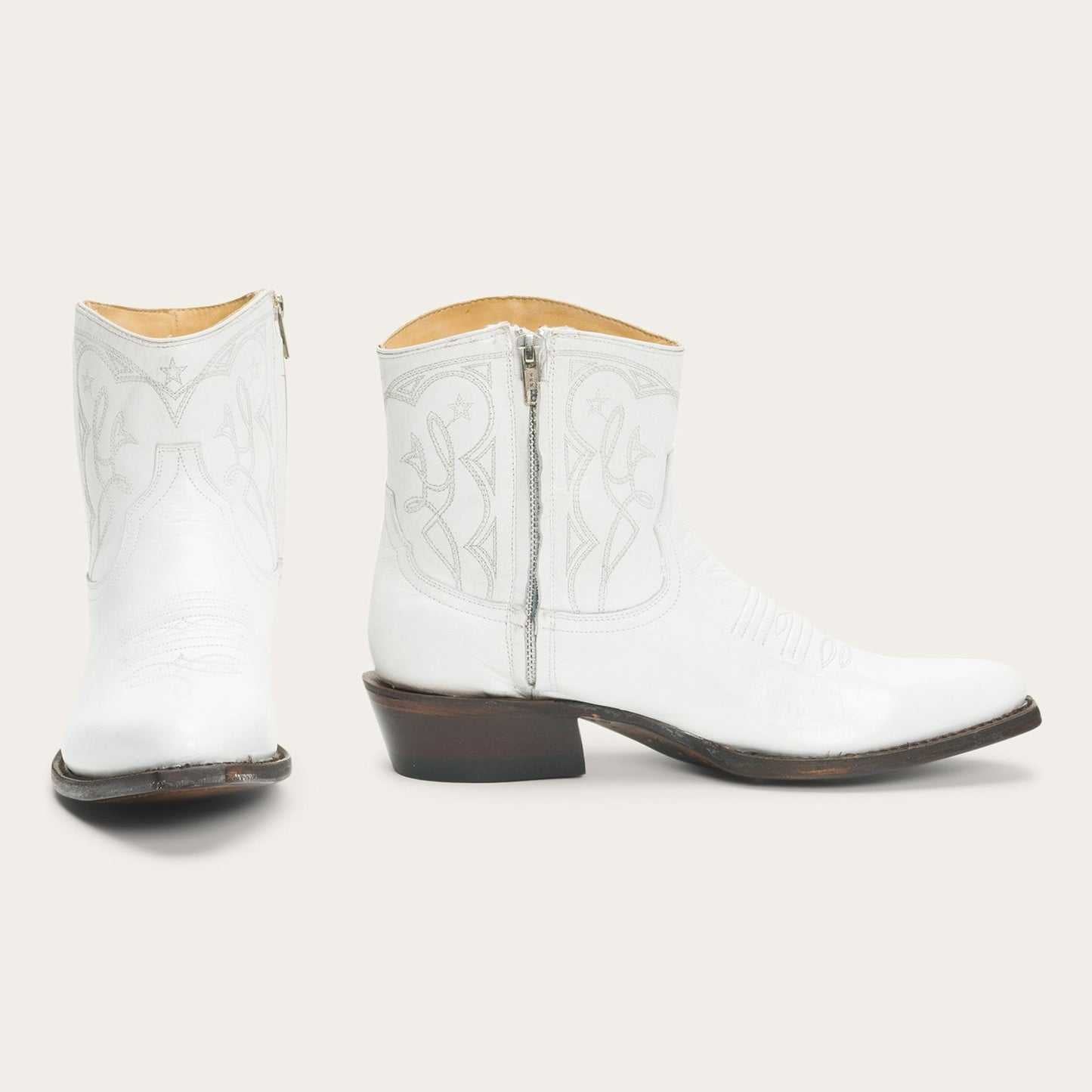 Women's Stetson Anika handcrafted white leather boots with 5" shaft and stacked heel