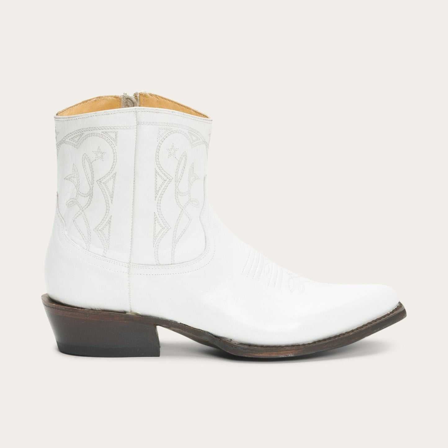 Women's Stetson Anika white leather boots with 5" shaft and YKK zipper