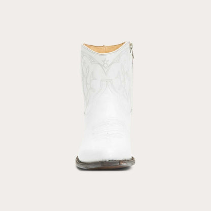 Women's Stetson Anika white leather boots handcrafted with 5" shaft and stacked heel