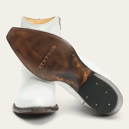 Women's Stetson Anika handcrafted white leather boots with 5" shaft and stacked heel