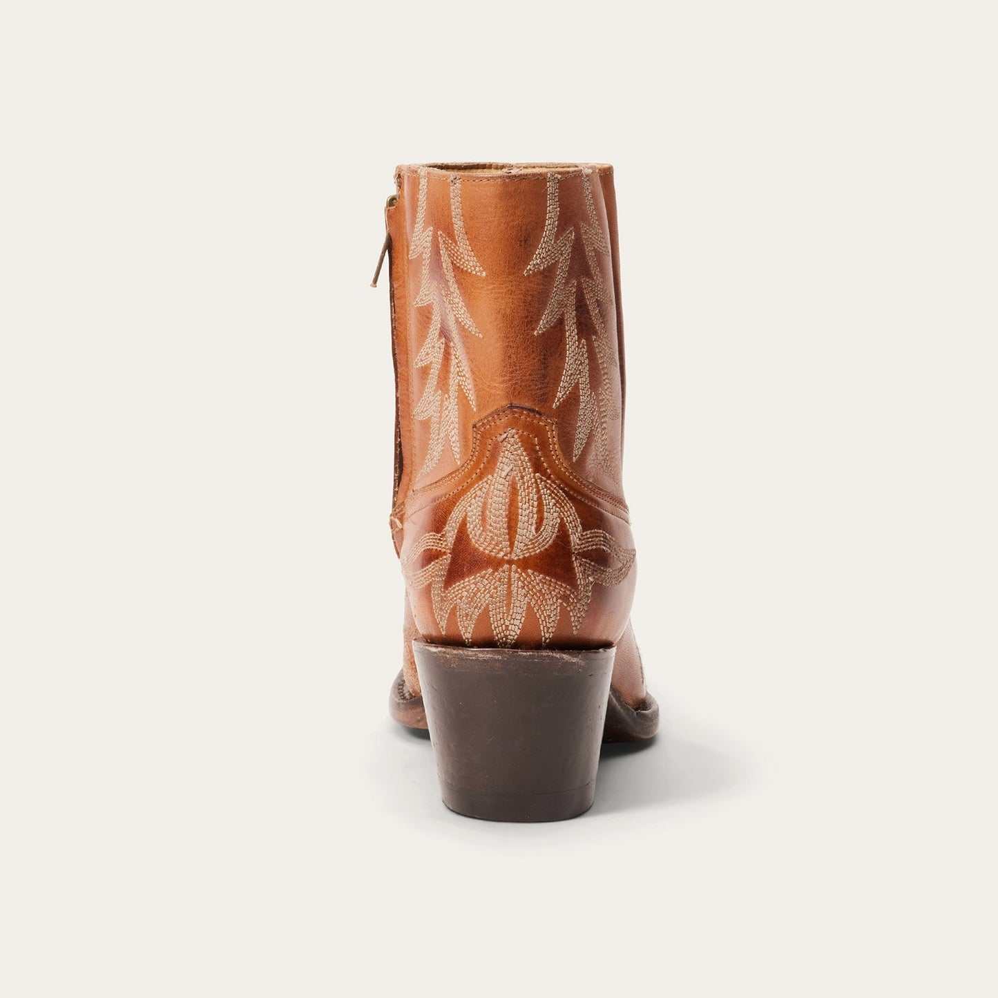 Women's Stetson Gianna Leather Boots in tobacco with flame design and stacked heel