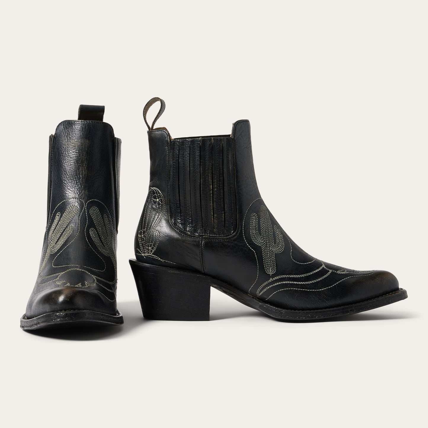 Women's Stetson Sedona Boots black suede handcrafted with leather sole and stacked heel
