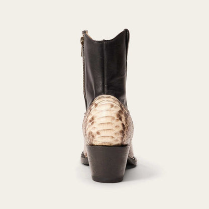 Women's Stetson Sydney Python Boots natural python vamp black 7-inch shaft handcrafted leather