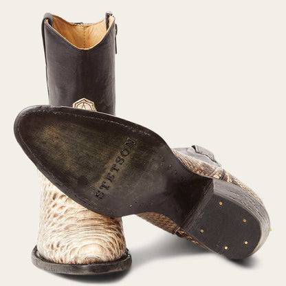 Women's Stetson Sydney Python Boots handcrafted natural leather western style with python vamp and stacked heel