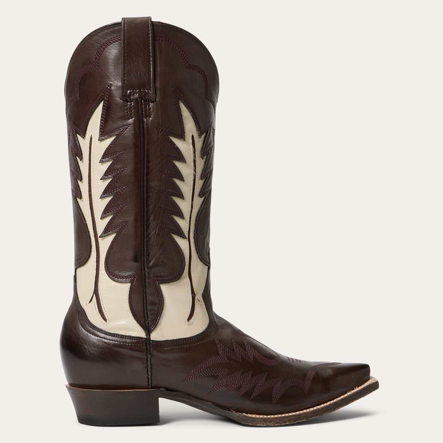 Women's Stetson Dani Boots brown handcrafted cowboy boots with cream flame inlay and leather sole
