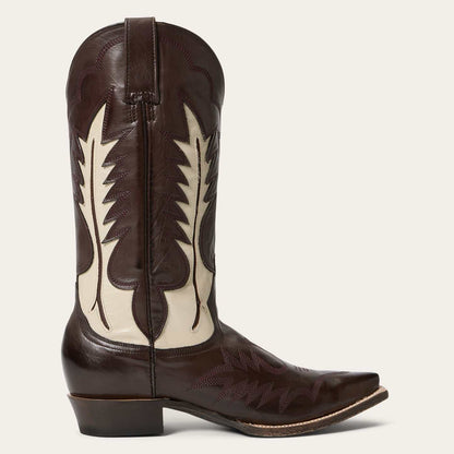 Women's Stetson Dani Boots brown handcrafted cowboy boots with cream flame inlay and leather sole