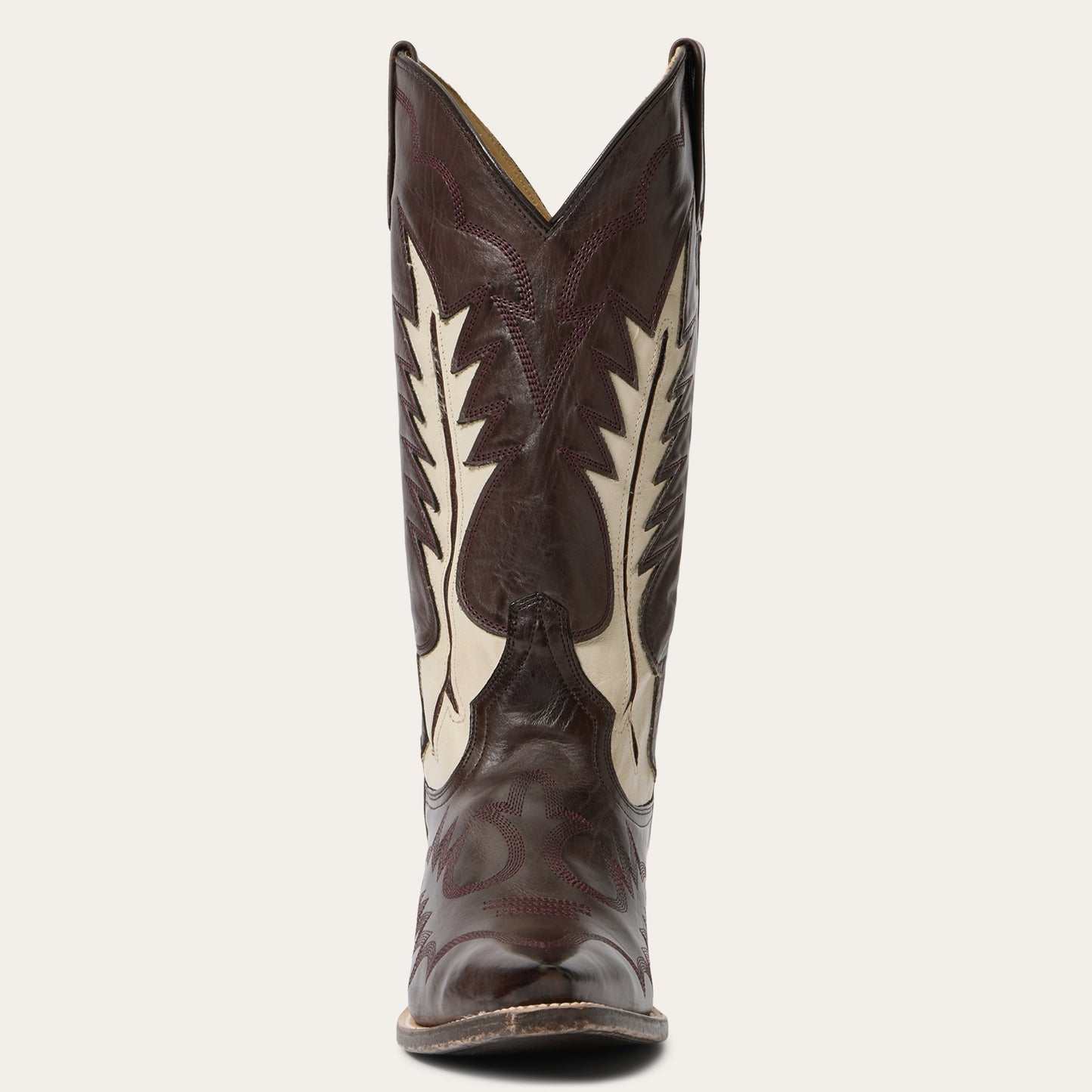 Women's Stetson Dani Boots handcrafted brown vintage leather cowboy boots with cream flame inlay and 13" shaft