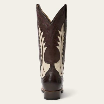 Women's Stetson Dani Boots handcrafted brown vintage cowboy boots with cream flame inlay and 13-inch shaft