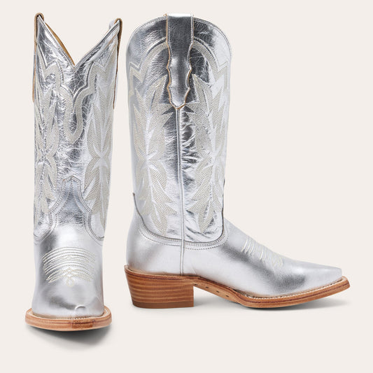 Women's Stetson Jolene Leather Boots Snip Toe Handcrafted Silver