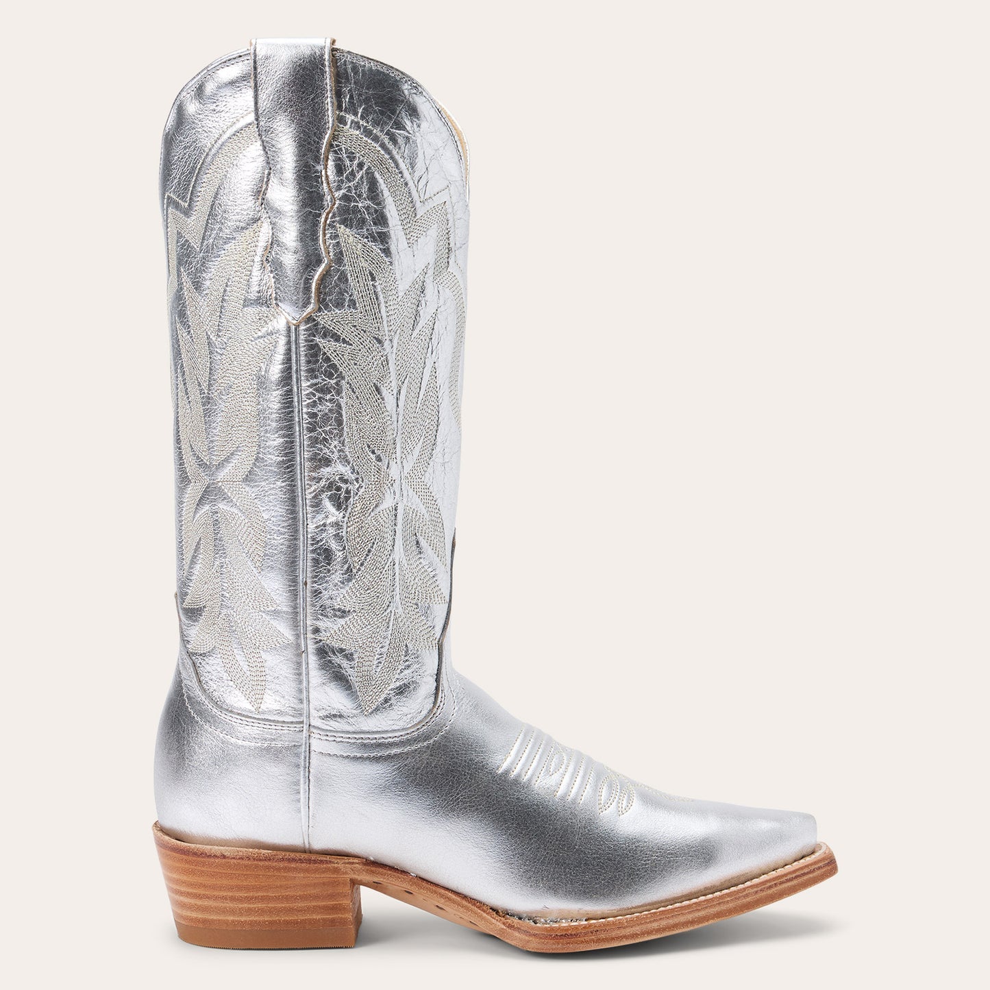 Stetson Jolene Lederstiefel für Damen, Snip Toe, handgefertigt, Silber