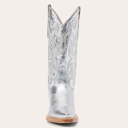 Stetson Jolene Lederstiefel für Damen, Snip Toe, handgefertigt, Silber
