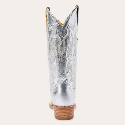 Stetson Jolene Lederstiefel für Damen, Snip Toe, handgefertigt, Silber