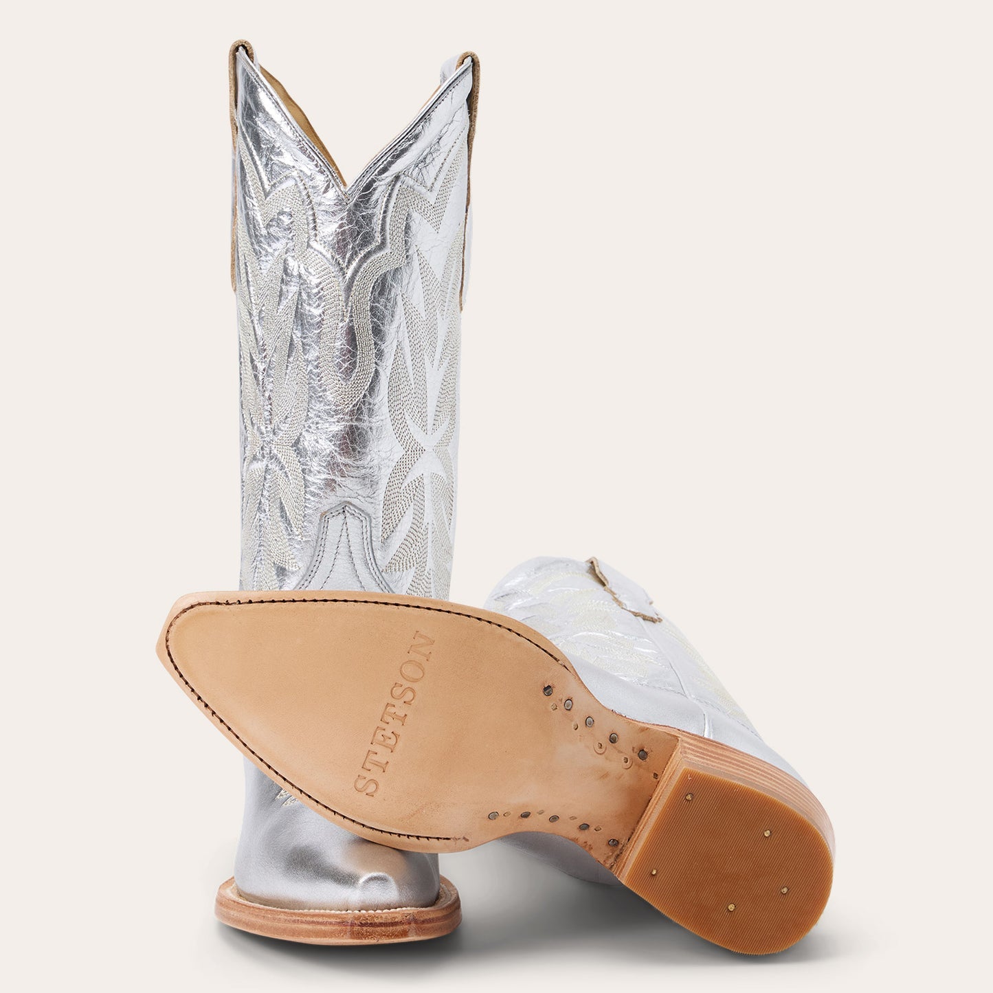 Stetson Jolene Lederstiefel für Damen, Snip Toe, handgefertigt, Silber