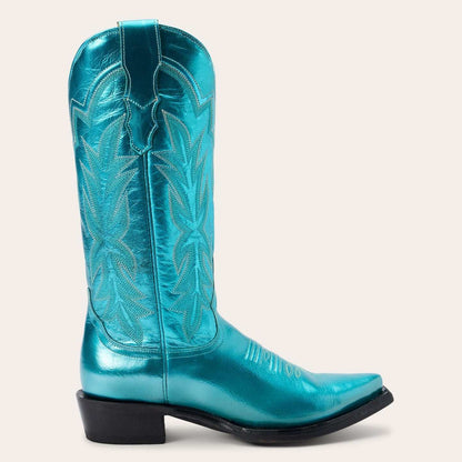 Green Women's Stetson Jolene Leather Boots with Snip Toe and Embroidered Shaft