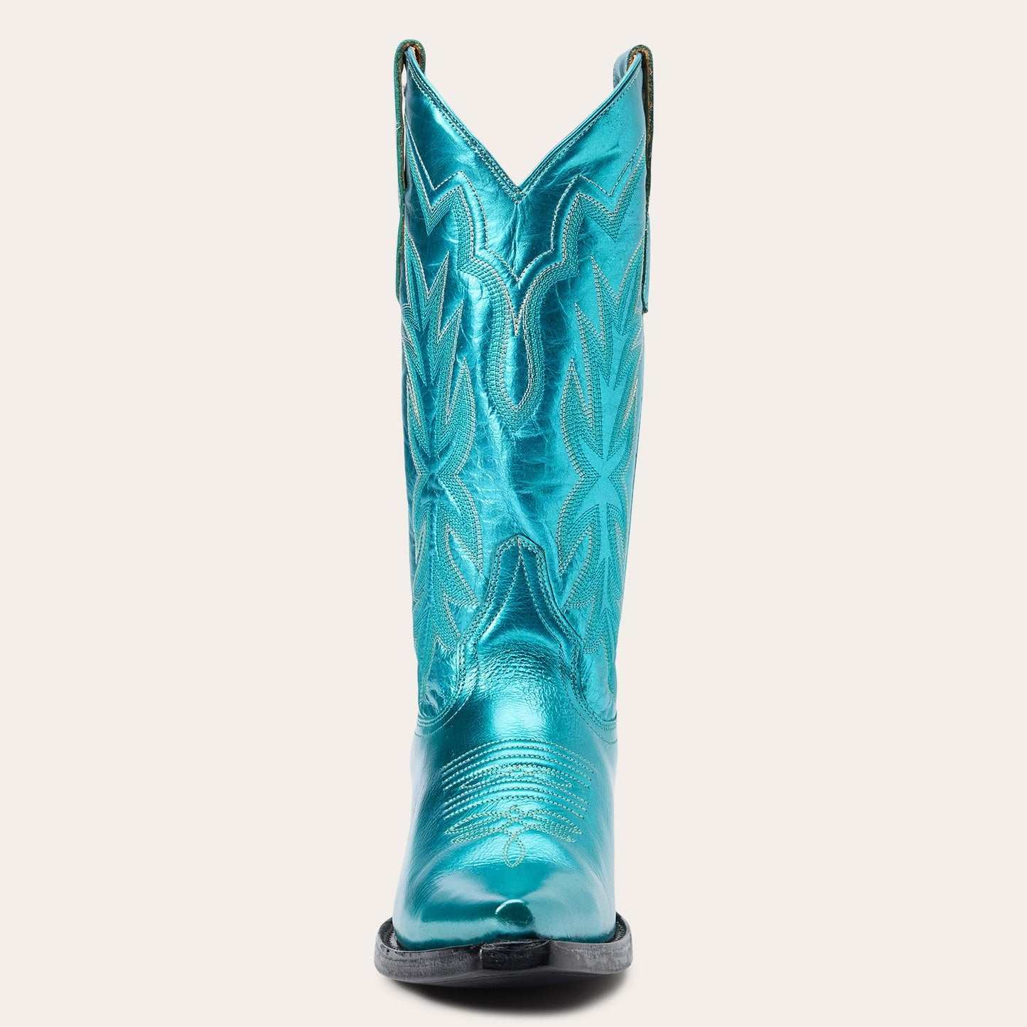Women's Stetson Jolene leather boots in metallic green with snip toe and unique embroidery shaft