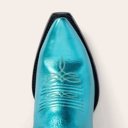 Women's Stetson Jolene Leather Boots green snip toe handcrafted with embroidered shaft and stacked heel