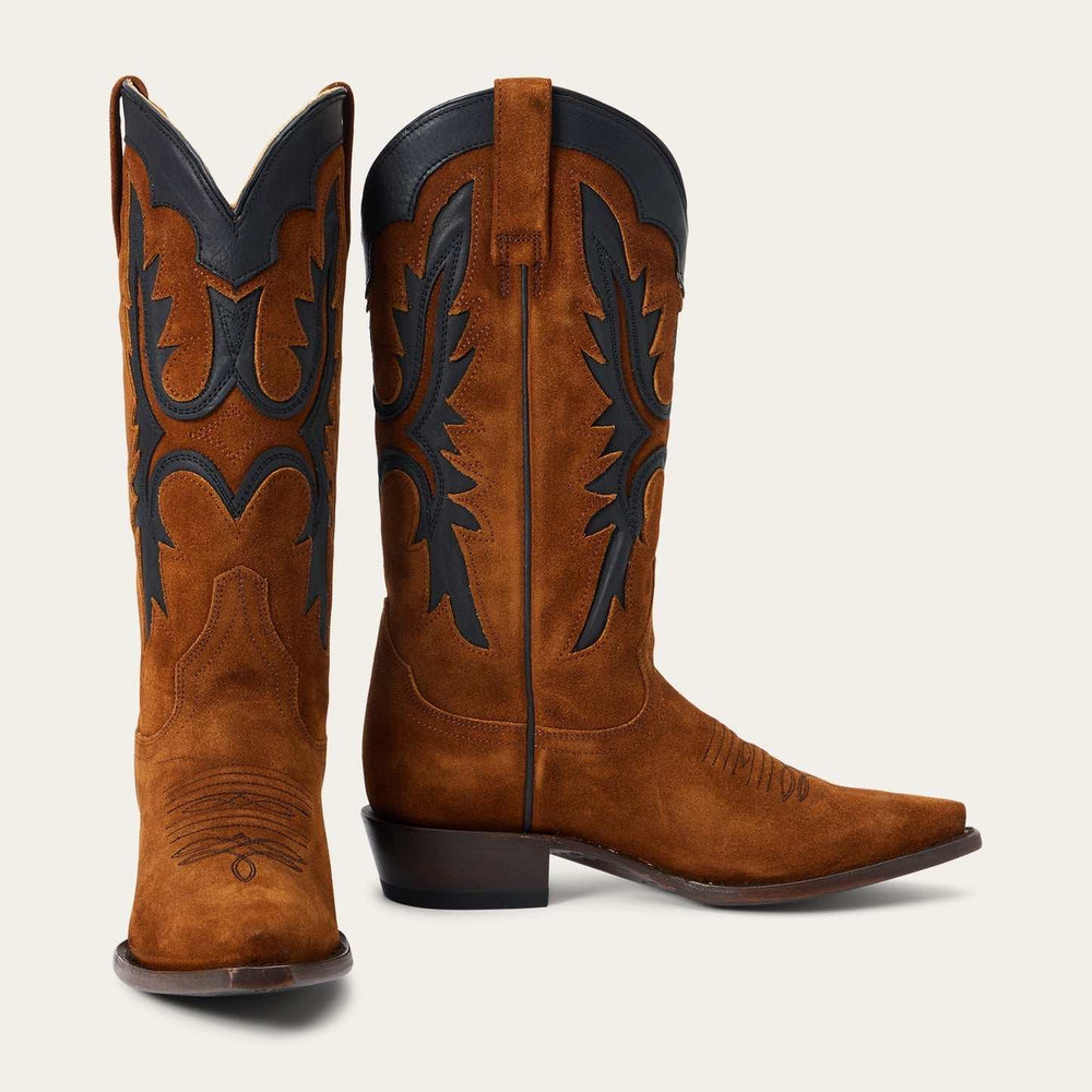 Women's Stetson Cheyenne Suede Leather Boots Snip Toe Handcrafted Brown