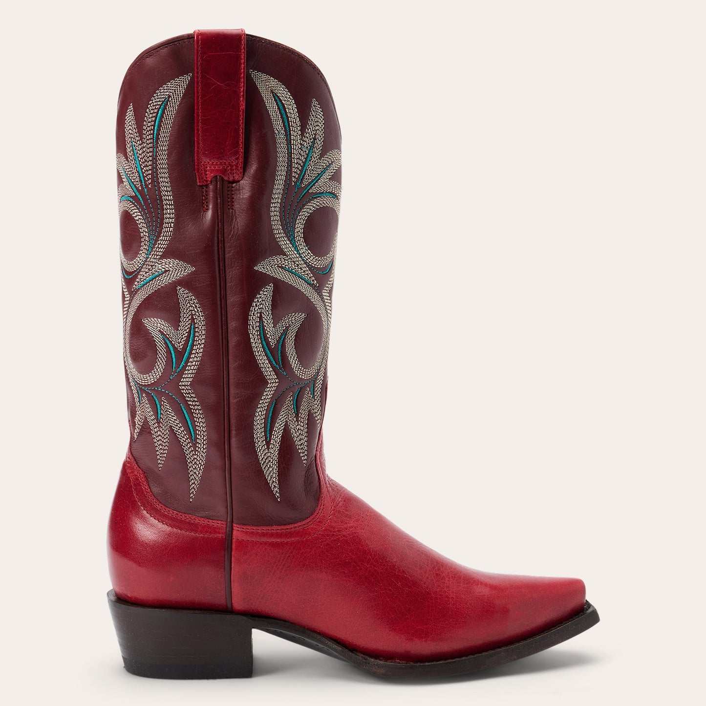 Women's Stetson Lauren Goat Boots in red with snip toe and unique embroidery